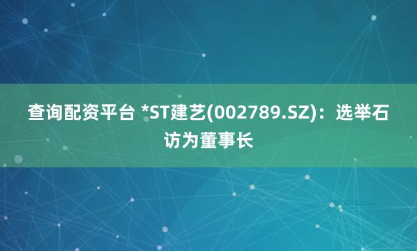 查询配资平台 *ST建艺(002789.SZ)：选举石访为董事长